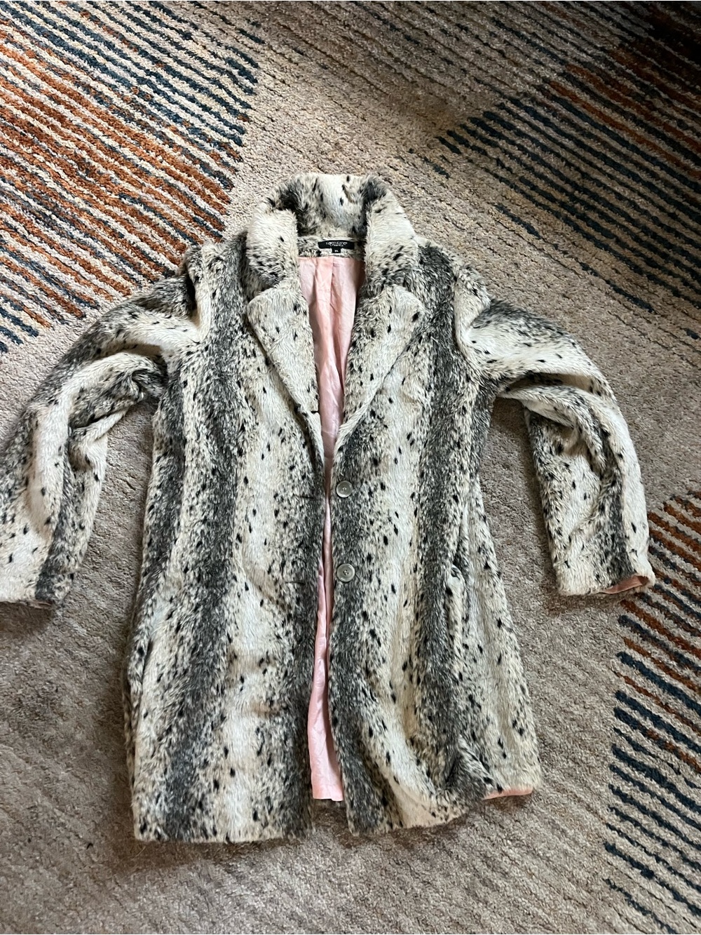 Karen Kane Ivory and Gray Faux Fur Teddy Jacket with Pink Lining